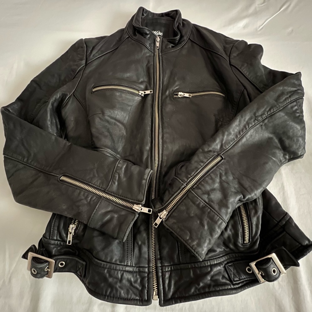 Mossimo Black Leather Jacket with silver detailed zippers